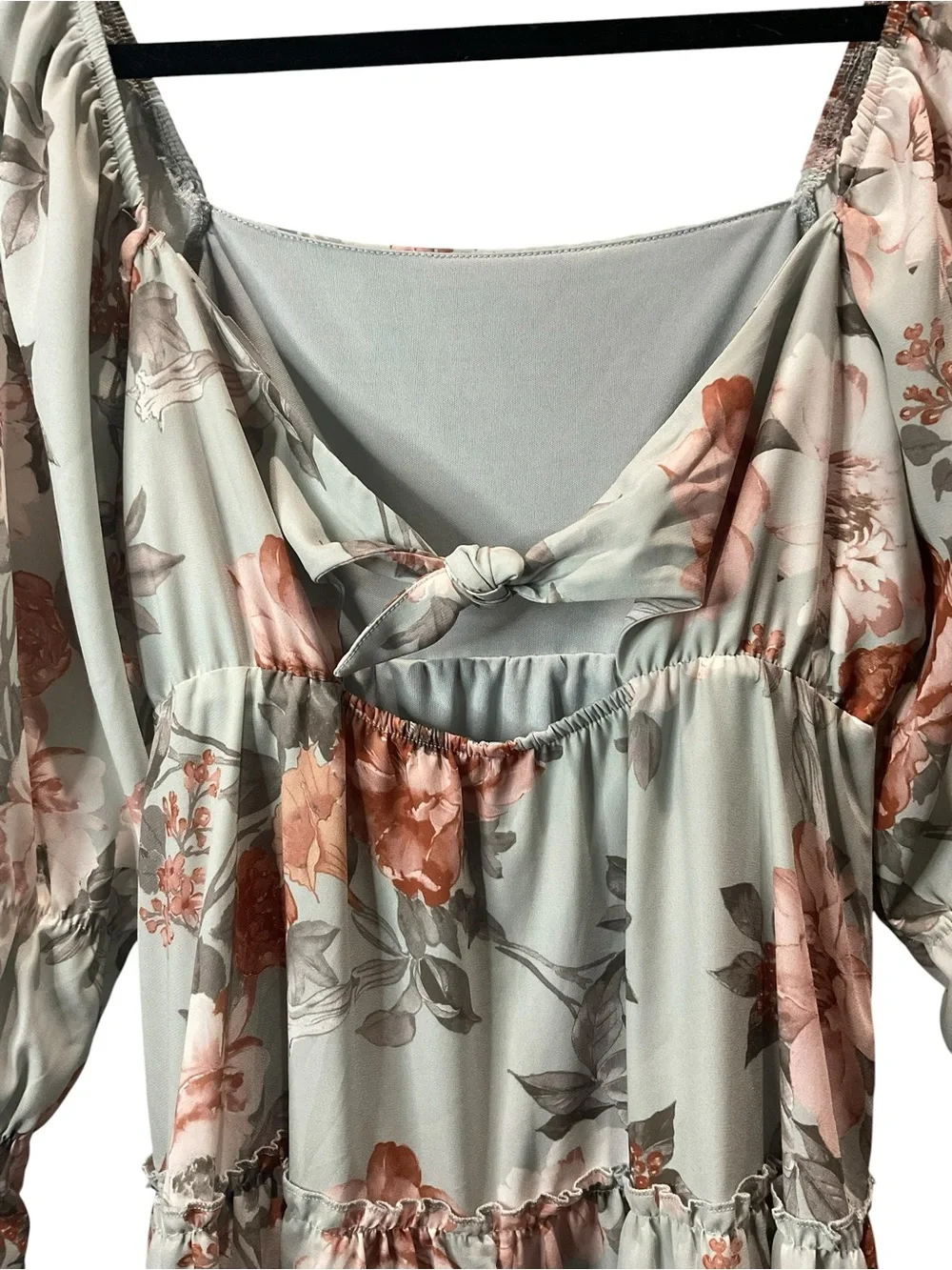 Altar’d State Floral Square-Neck Tiered Mini Dress - Sage Pink - Picture 2 of 8